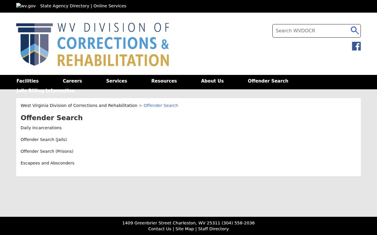 WVDCR hub for Pocahontas County arrest and custody records