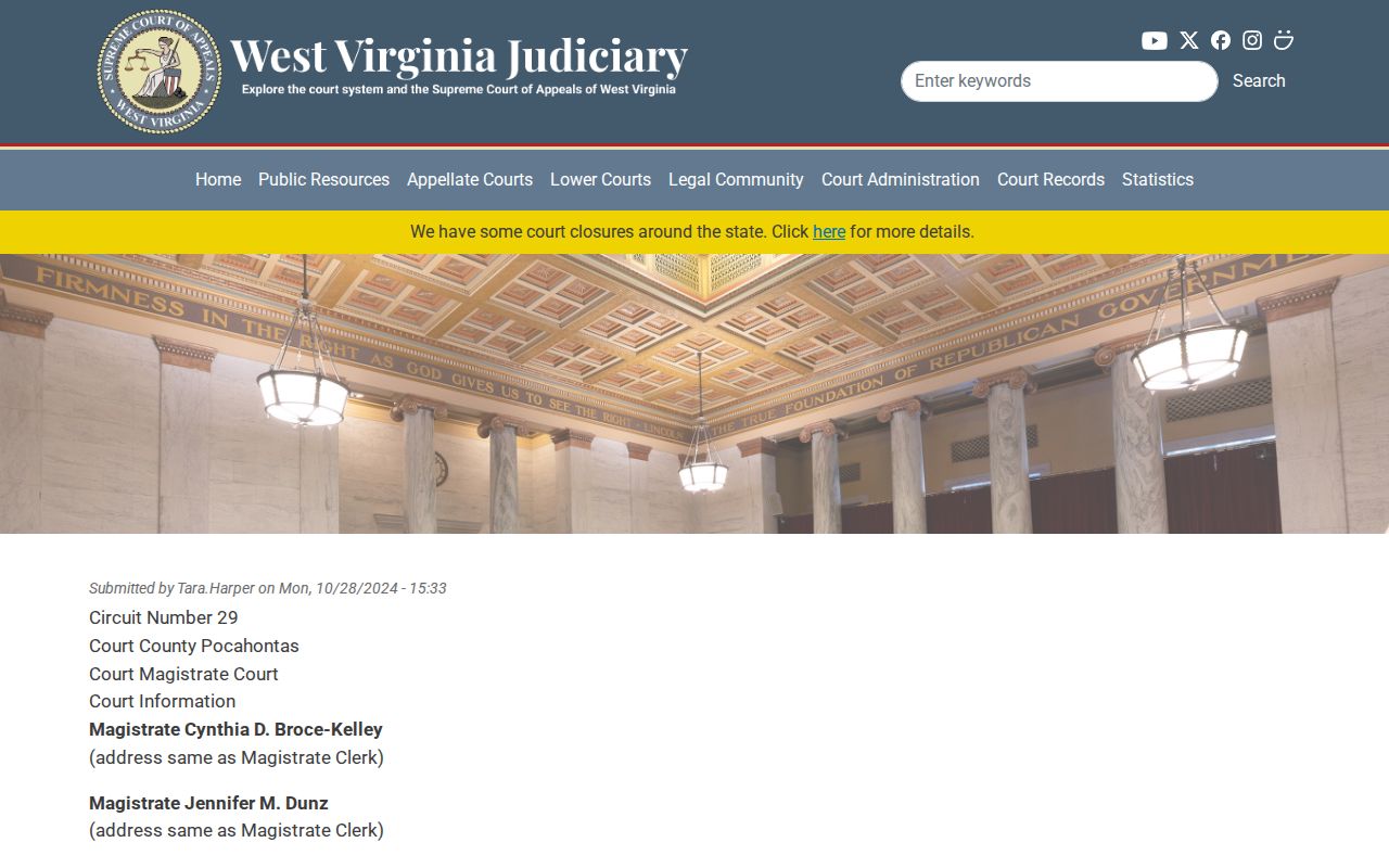 Pocahontas County criminal court case Magistrate Court listing