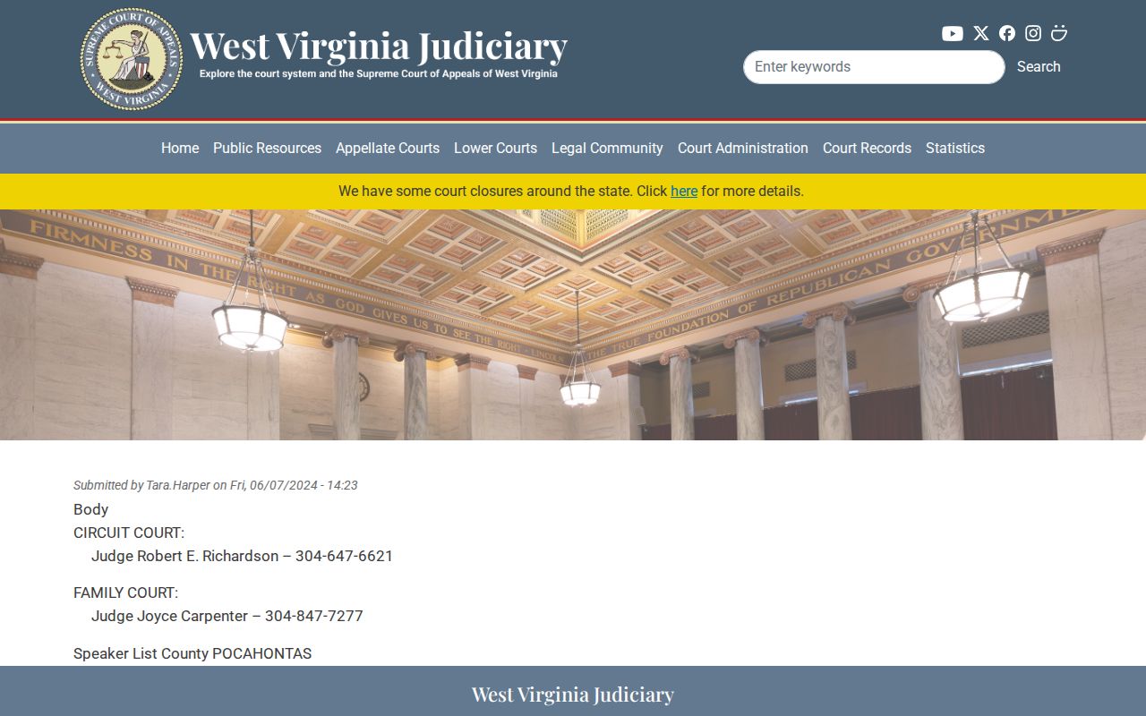 Pocahontas County criminal court cases circuit judge listing