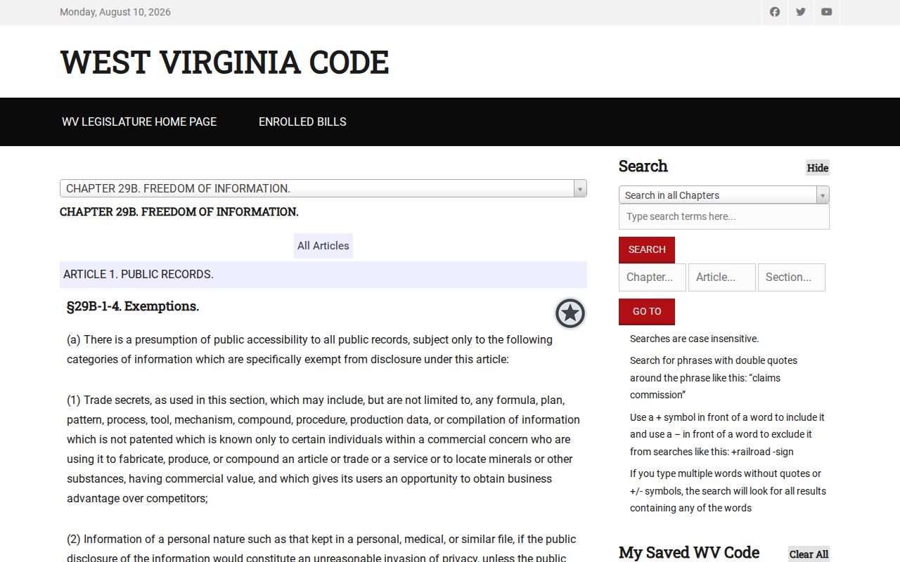 Durbin criminal records exemptions in Pocahontas County under West Virginia FOIA