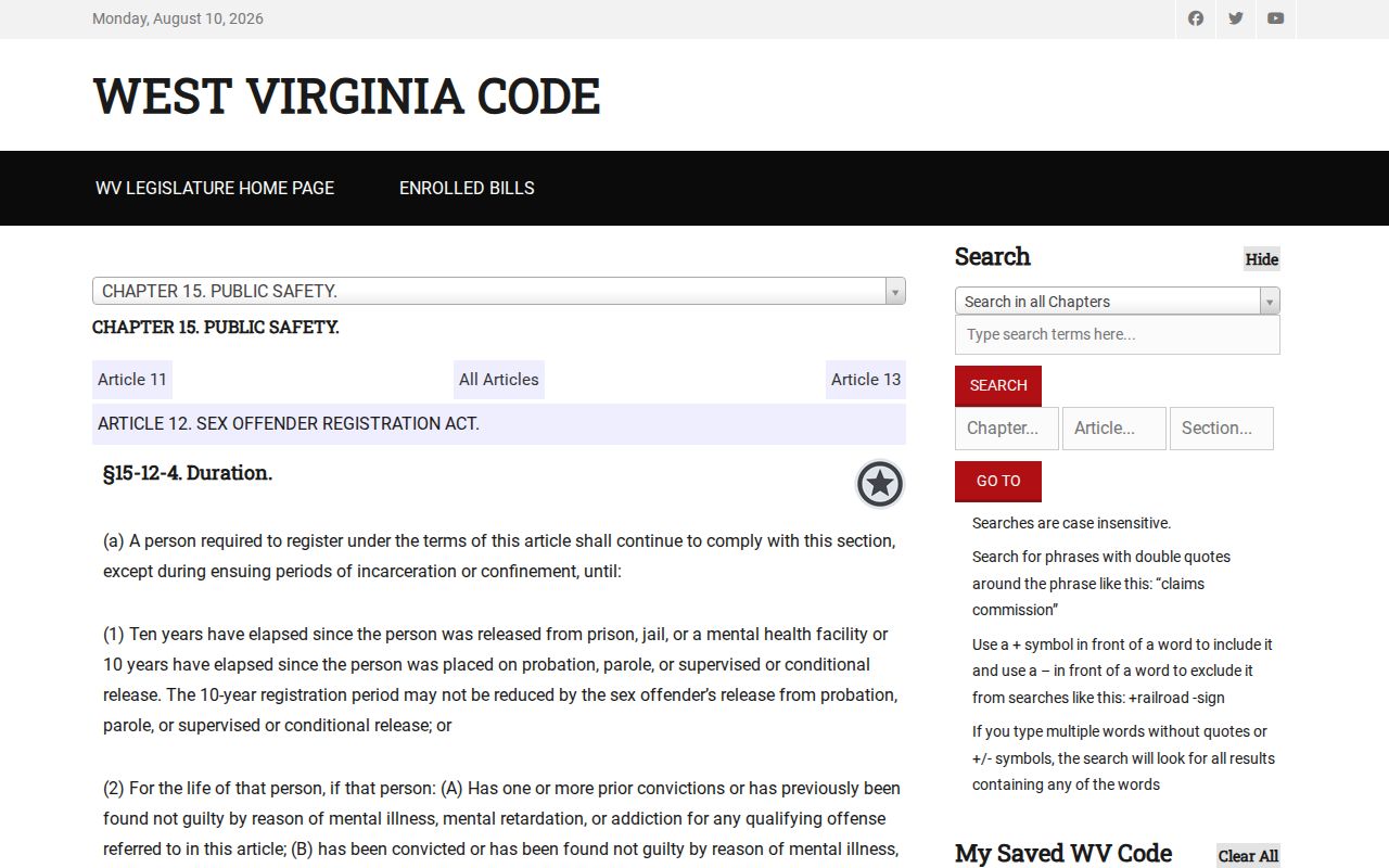 Pocahontas County sex offender registration duration rules