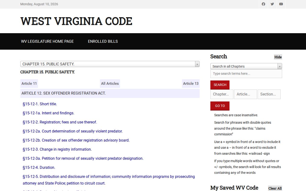 Pocahontas County sex offender registration law