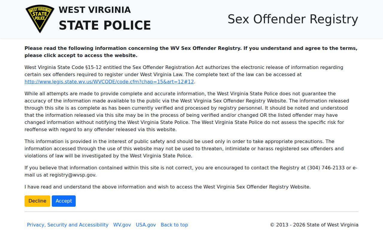 Pocahontas County sex offender advanced search fields